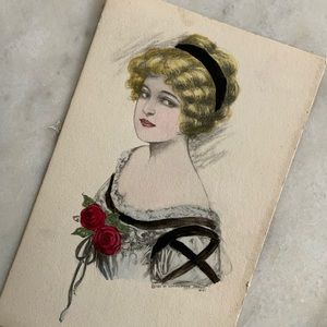 Handpainted Lady Postcard
